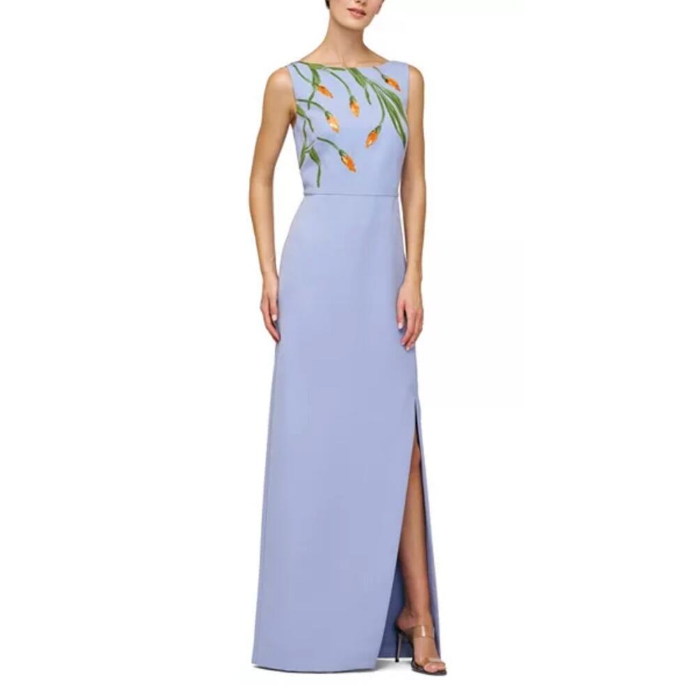 Kay Unger Ira Embellished Column Gown - Stunning Blue, Size 16
